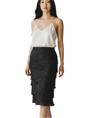 Victor Costa Metallic Black Tiered Skirt Vintage Size M